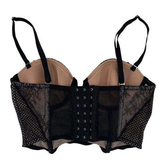 Victoria's Secret Black Floral Lace Corset Bustier Top Bra Vamp Witchy Goth 32C - Picture 9 of 15